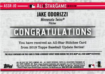 2019 Topps Update - All-Star Stitches Relics #ASSR-JO Jake Odorizzi Back