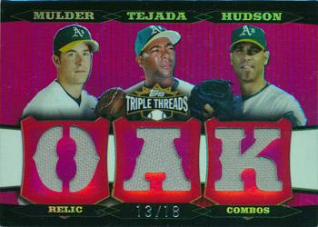 2006 Topps Triple Threads - Relic Combos #TTRC-220 Mark Mulder / Miguel Tejada / Tim Hudson Front