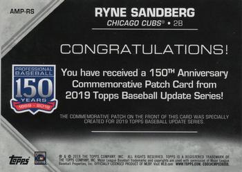 2019 Topps Update - 150th Anniversary Manufactured Patch Relics #AMP-RS Ryne Sandberg Back