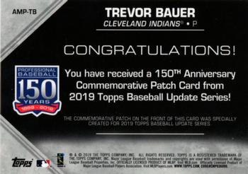 2019 Topps Update - 150th Anniversary Manufactured Patch Relics #AMP-TB Trevor Bauer Back