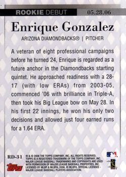 2006 Topps Updates & Highlights - Rookie Debut #RD-31 Enrique Gonzalez Back