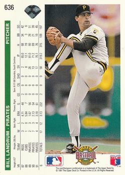 1992 Upper Deck #636 Bill Landrum Back