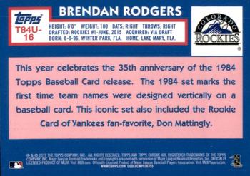 2019 Topps Update - 1984 Topps Baseball 35th Anniversary Chrome Silver Pack #T84U-16 Brendan Rodgers Back