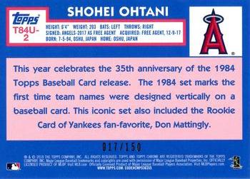2019 Topps Update - 1984 Topps Baseball 35th Anniversary Chrome Silver Pack Blue Refractor #T84U-2 Shohei Ohtani Back