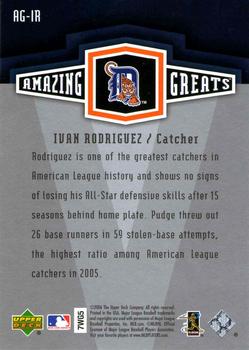 2006 Upper Deck - Amazing Greats #AG-IR Ivan Rodriguez Back