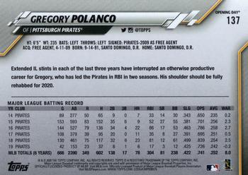 2020 Topps Opening Day #137 Gregory Polanco Back