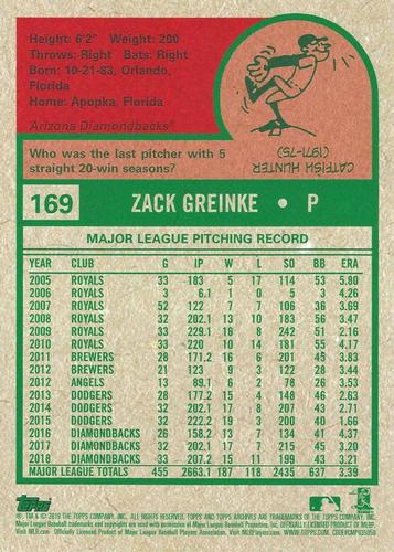 2019 Topps Archives 5x7 #169 Zack Greinke Back