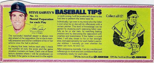 1979 Post Raisin Bran Steve Garvey's Baseball Tips #11 Mental Preparation for Each Play Front