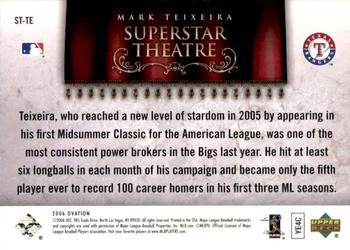 2006 Upper Deck Ovation - Superstar Theatre #ST-TE Mark Teixeira Back