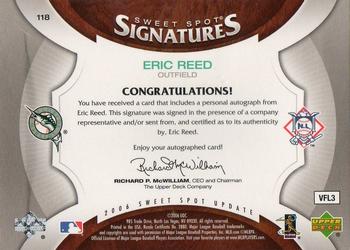 2006 Upper Deck Sweet Spot Update - Rookie Signatures Glove Leather Silver Ink #118 Eric Reed Back