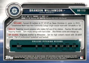 2019 Bowman Draft - Purple #BD-113 Brandon Williamson Back