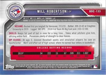 2019 Bowman Draft - Chrome #BDC-133 Will Robertson Back