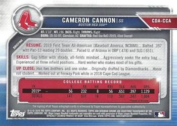 2019 Bowman Draft - Chrome Draft Pick Autographs #CDA-CCA Cameron Cannon Back