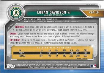 2019 Bowman Draft - Chrome Draft Pick Autographs #CDA-LD Logan Davidson Back