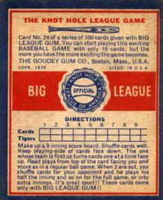 1935 Goudey Knot Hole League Game (R325) #24 Strike / Ball Back