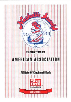 1992 SkyBox Team Sets AAA #NNO Nashville Sounds Checklist Front