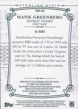 2010 Topps Sterling - Sterling Stats Relics Six #SSR-36 Hank Greenberg Back