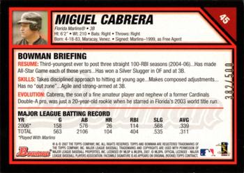 2007 Bowman - Blue #45 Miguel Cabrera Back