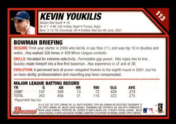 2007 Bowman - Gold #113 Kevin Youkilis Back