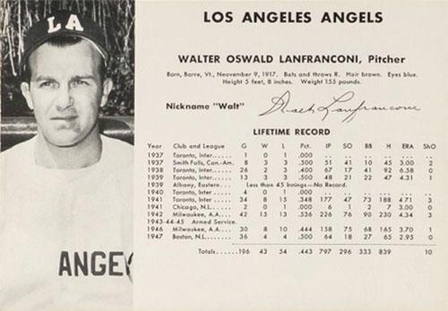 1948 Los Angeles Angels (W725) #NNO Walter Oswald Lanfranconi Front