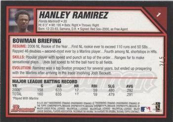 2007 Bowman Chrome - Red Refractors #1 Hanley Ramirez Back