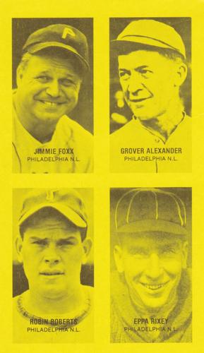 1977 Jim Rowe 4-on-1 Exhibits #NNO Grover Alexander / Jimmie Foxx / Eppa Rixey / Robin Roberts Front