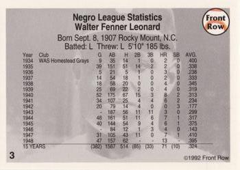 1992 Front Row All-Time Greats Buck Leonard #3 Buck Leonard Back