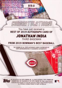 2019 Bowman's Best - Best of 2019 Autographs Gold Refractor #B19-JI Jonathan India Back