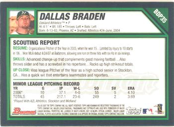 2007 Bowman Draft Picks & Prospects - Gold #BDP35 Dallas Braden Back