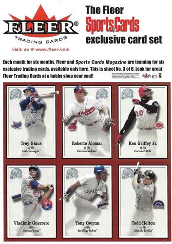 2001 Sports Cards Magazine 2000 Fleer Greats of the Game - Panels #3 Troy Glaus / Roberto Alomar / Ken Griffey Jr. / Vladimir Guerrero / Tony Gwynn / Todd Helton Front