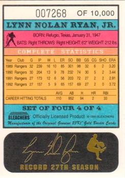 1993 Bleachers 23KT Nolan Ryan #4 Nolan Ryan Back