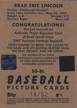 2007 Bowman Heritage - Signs of Greatness Black #SG-BL Brad Lincoln Back