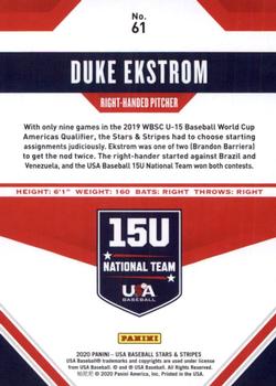 2020 Panini USA Baseball Stars & Stripes #61 Duke Ekstrom Back