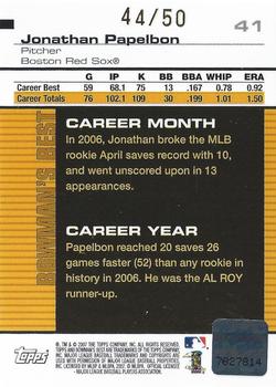 2007 Bowman's Best - Gold #41 Jonathan Papelbon Back