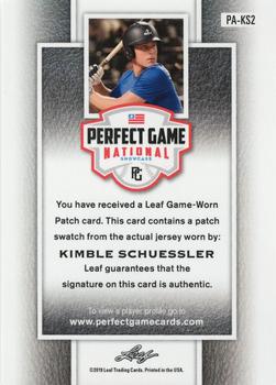 2019 Leaf Perfect Game National Showcase - Patch Autographs Platinum #PA-KS2 Kimble Schuessler Back