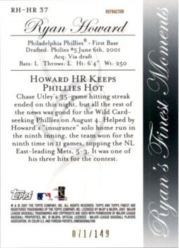 2007 Finest - Ryan Howard Finest Moments Refractors #RH-HR37 Ryan Howard Back