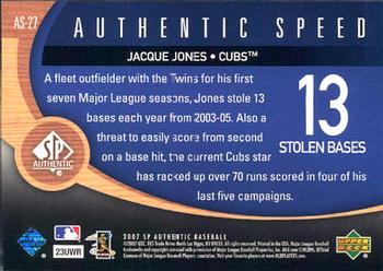 2007 SP Authentic - Authentic Speed #AS-27 Jacque Jones Back