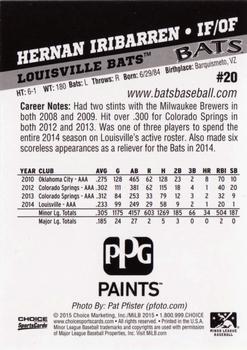 2015 Choice Louisville Bats #20 Hernan Iribarren Back