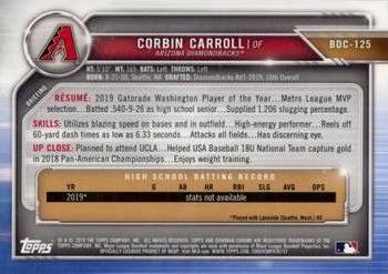 2019 Bowman Draft Sapphire Edition #BDC-125 Corbin Carroll Back