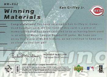 2007 SPx - Winning Materials Blue #WM-KG2 Ken Griffey Jr. Back