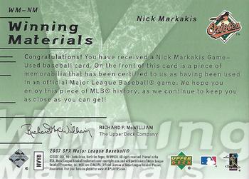 2007 SPx - Winning Materials Green #WM-NM Nick Markakis Back