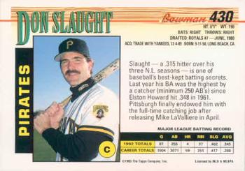 1993 Bowman #430 Don Slaught Back