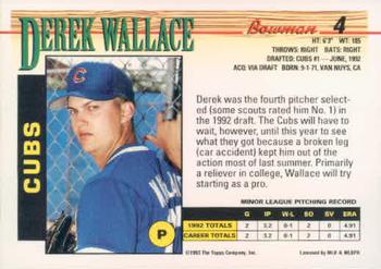 1993 Bowman #4 Derek Wallace Back