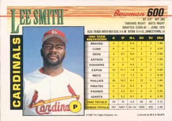 1993 Bowman #600 Lee Smith Back