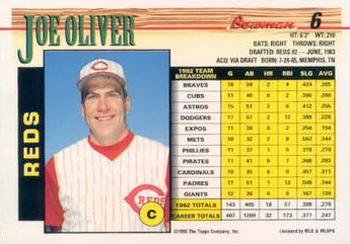 1993 Bowman #6 Joe Oliver Back