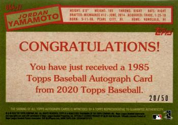 2020 Topps - 1985 Topps Baseball 35th Anniversary Autographs Gold #85A-JY Jordan Yamamoto Back