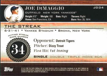 2007 Topps - Joe DiMaggio: The Streak #JD34 Joe DiMaggio Back