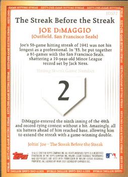 2007 Topps - Joe DiMaggio: The Streak Before the Streak #JDSF2 Joe DiMaggio Back