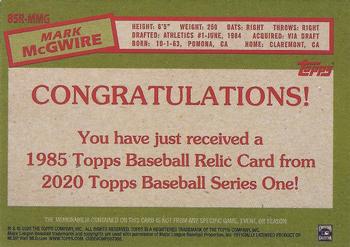 2020 Topps - 1985 Topps Baseball 35th Anniversary Relics (Series One) #85R-MMG Mark McGwire Back
