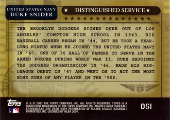 2007 Topps - Distinguished Service #DS1 Duke Snider Back